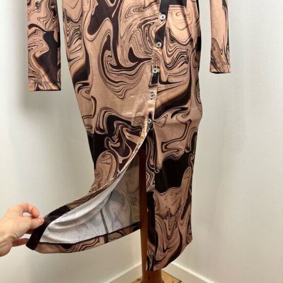 Song of Style Rommie Mesh Dress Brown Marble Women’s Small Long Sleeve Stretch - Picture 5 of 15